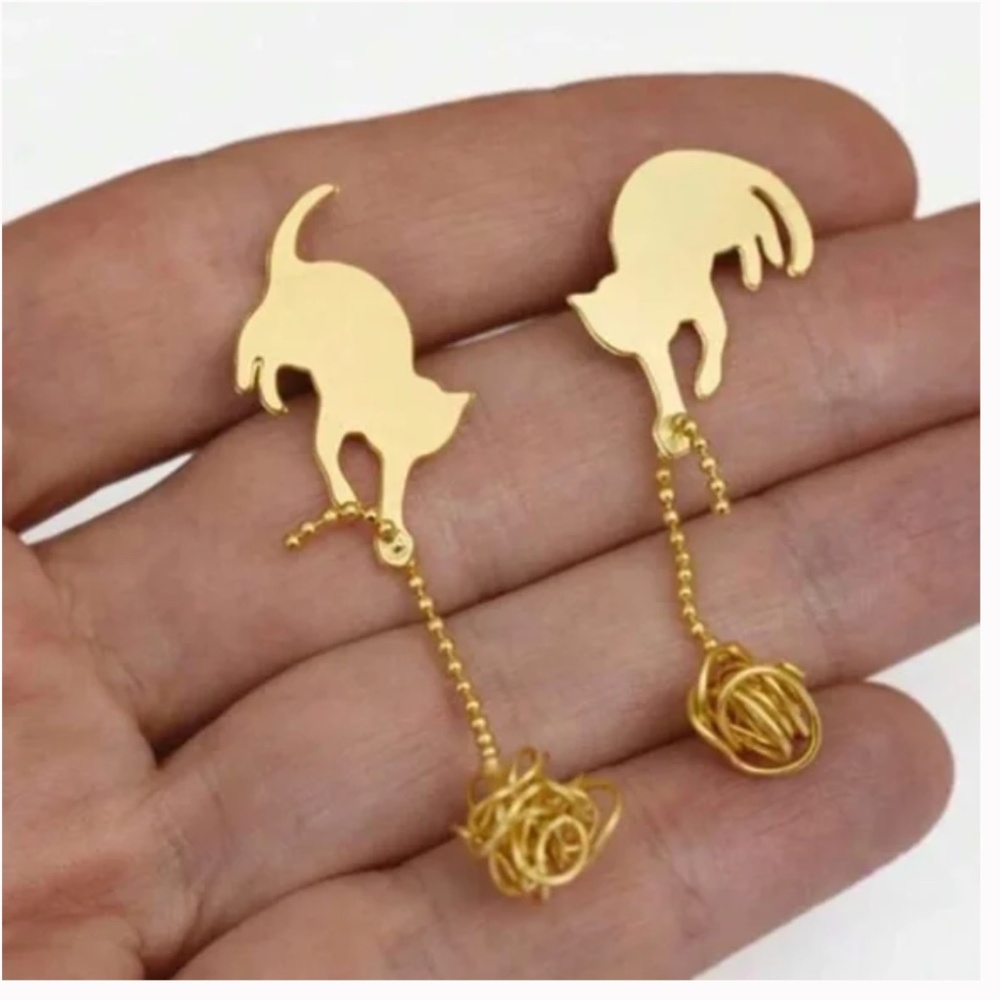 ❤️ FREE Cat Kitten Yarn Playing Hipster Hippie Drop Chic Glam Cute Hip Earrings
